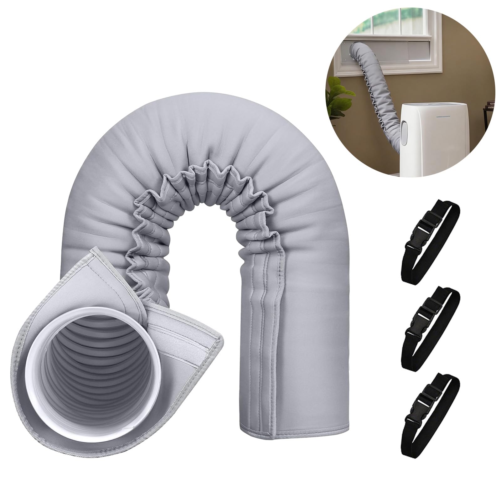 Copertura Tubo Condizionatore Aria, Copertura Tubo Condizionatore Aria, Copertura Isolata per Condizionatori d'Aria con Fascia Elastica, Adatto per Tubi di Scarico di Diametro 12,7 cm e 15 cm (Grigio)