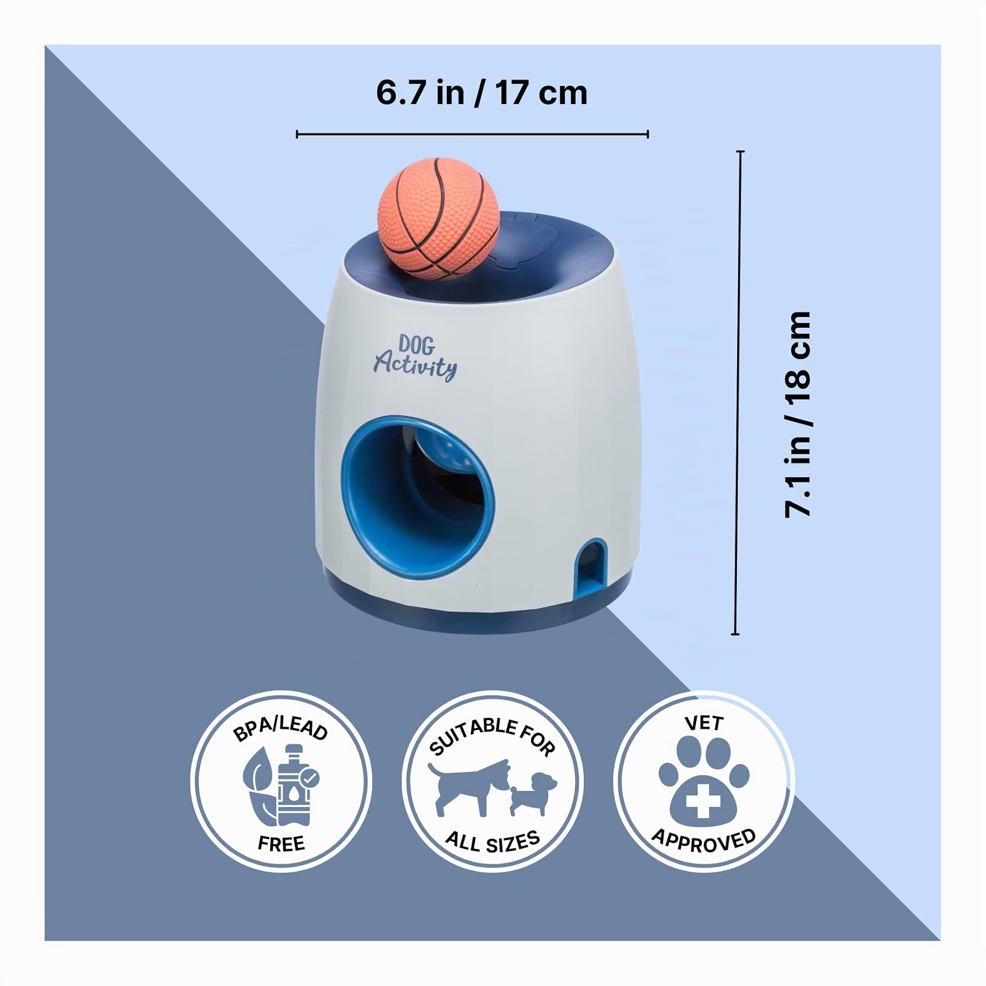 TRIXIE Ball & Treat – Giocattolo intelligente per cani – Distributore di croccantini tramite inserimento della pallina – Gioco di riporto – Per snack fino a 15mm – Con pallina inclusa(ø6cm) – ø17×18cm