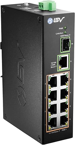 BV -Tech Conmutador PoE de 8 puertos con 1 Gigabit Uplink y Riel DIN industrial - Conmutador de red de alimentación a través de Ethernet para