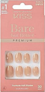 KISS Bare but Better, Press On Nails, Nail glue included, 'Stay', Beige, Short Size, Oval Shape, Includes 30 Nails, 2g Glue, 1 Manicure Stick, 1 Mini file