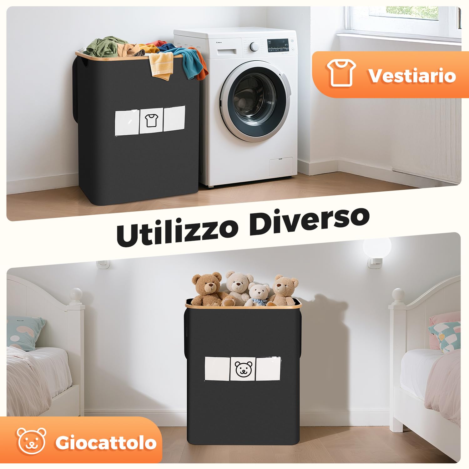 OUSFOT Raccoglitore di Bottiglie, 170L Contenitore per Pegni con Coperchio 3 Scomparti Neroper Cucina Adatto per la Cucina,Soggiorno