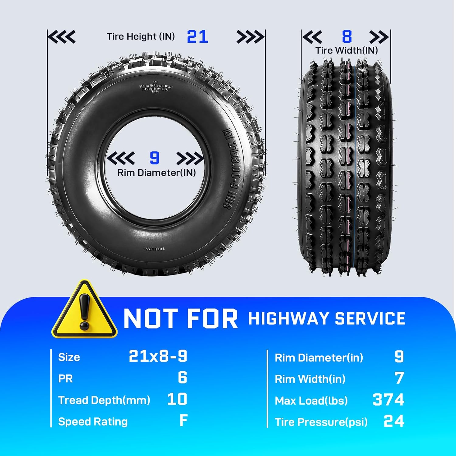 TRIBLE SIX 21x8-9 ATV/UTV Tires Set of 2, 21x8x9 Heavy Duty All-Terrain Mud & Trail Tires, 6PR Tubeless, Non-Directional Tread for Mud, Trail, Sand