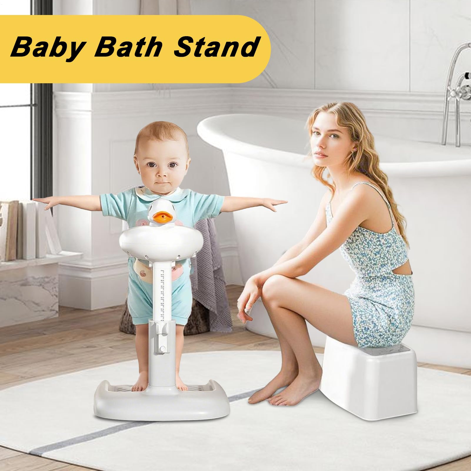 Baño de Pie para Bebés Soporte Para Bañera | Altura Ajustable Portátil Para Baño Sentado De Pie Niñas Niños Cuarto De Baño Infantil