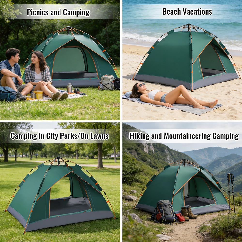 Tente Pop Up 2 Personnes, Tente Camping Imperméable 210D Oxford, Montage Rapide en 1 Min, Tente Légère avec Sac de Transport, Respirante et Coupe-Vent pour Camping, Festival et Plage