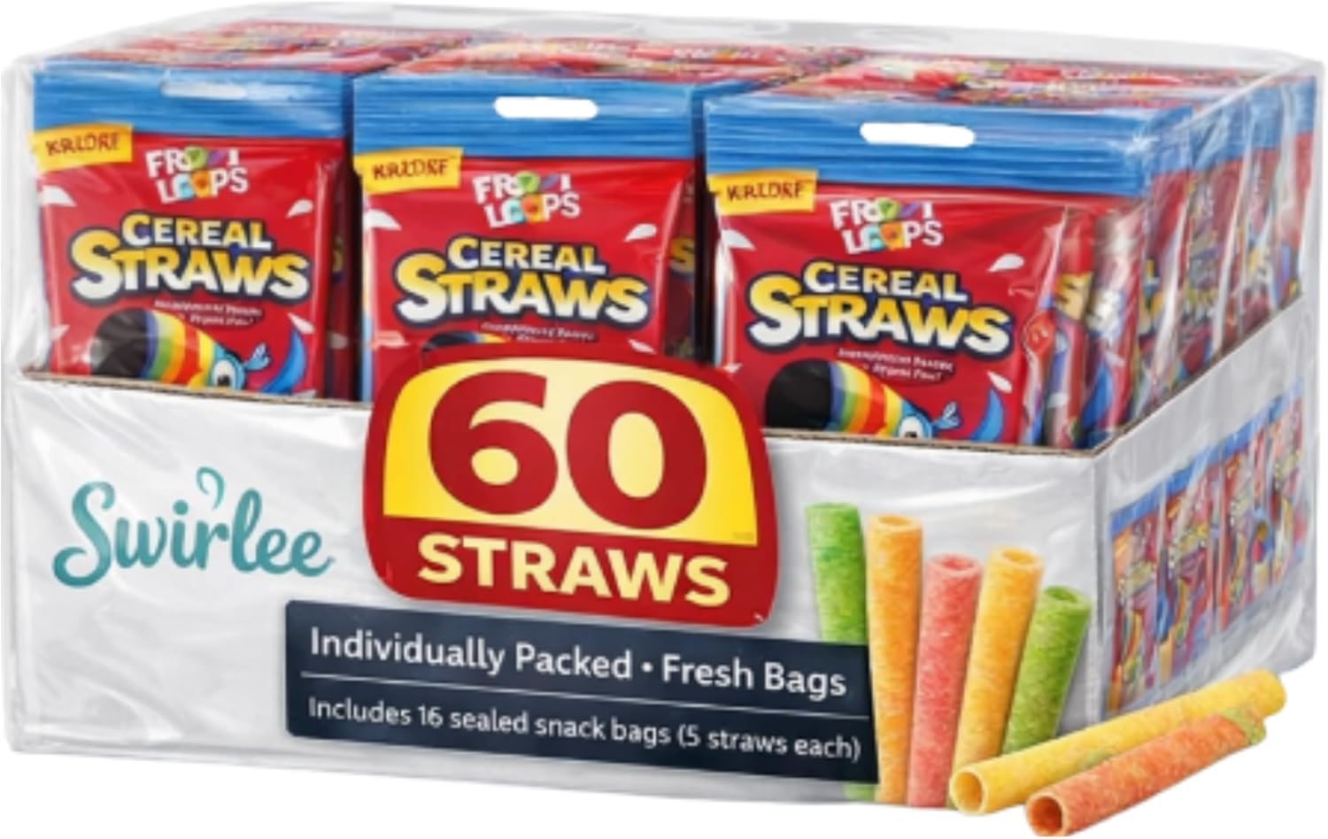 Froot Loops Cereal Straws – Bulk Pack (20, 40, 60 Count) – Individually Wrapped Fruity Edible Straws Snack (60 Count)