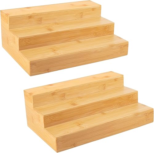 MillTu Organizador de especias de bambú para gabinete, estante de especias de 3 niveles para almacenamiento y organizador de cocina (paquete de 2,