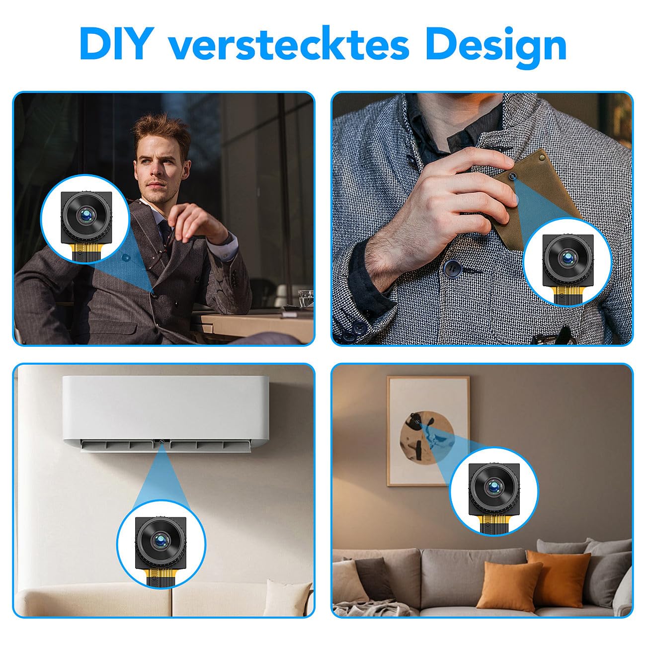 Somikon Unsichtbare Kamera: 2er-Set 2K-WLAN-Micro-Einbaukameras, Bewegungserkennung, Mikrofon, 4MP (Kameramodule, Knopf Kamera)