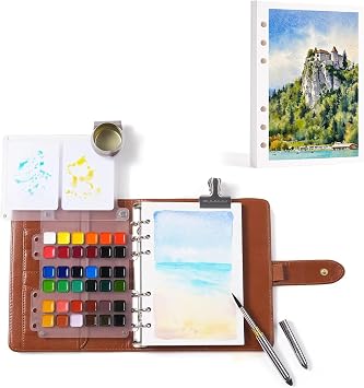 Fuumuui Portable Watercolor Sketchbook Set with 100% Cotton Cold Press 20 Sheets Refill Paper - Large