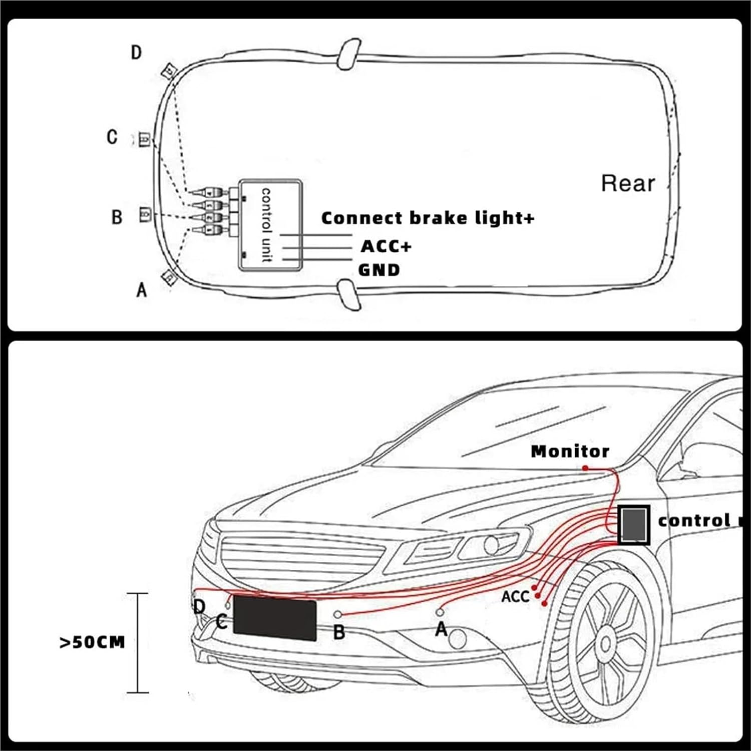 Professional Front Parking Sensor Kit Prefix Concealed Built-in Flat Parktronic Assistant System Not Reversing Backup Radar(4 White)