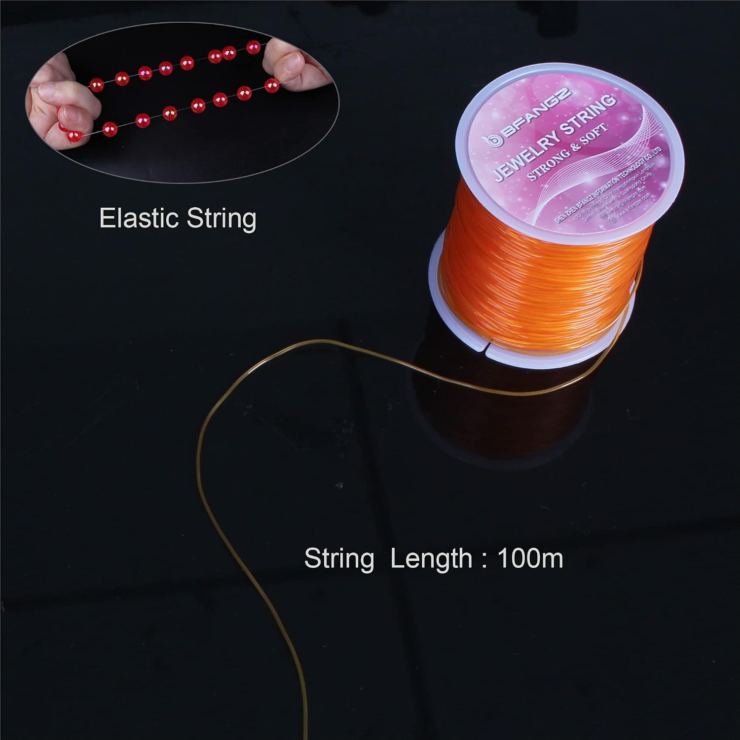 BFANGZ 0.8mm 100M Elastic String for Jewelry Making,Elastic Stretch Crystal String,Bracelet String Stretch Bead Cord Stretchy String for Bracelets,Necklaces,Jewelry and Beading Supplies (Orange)