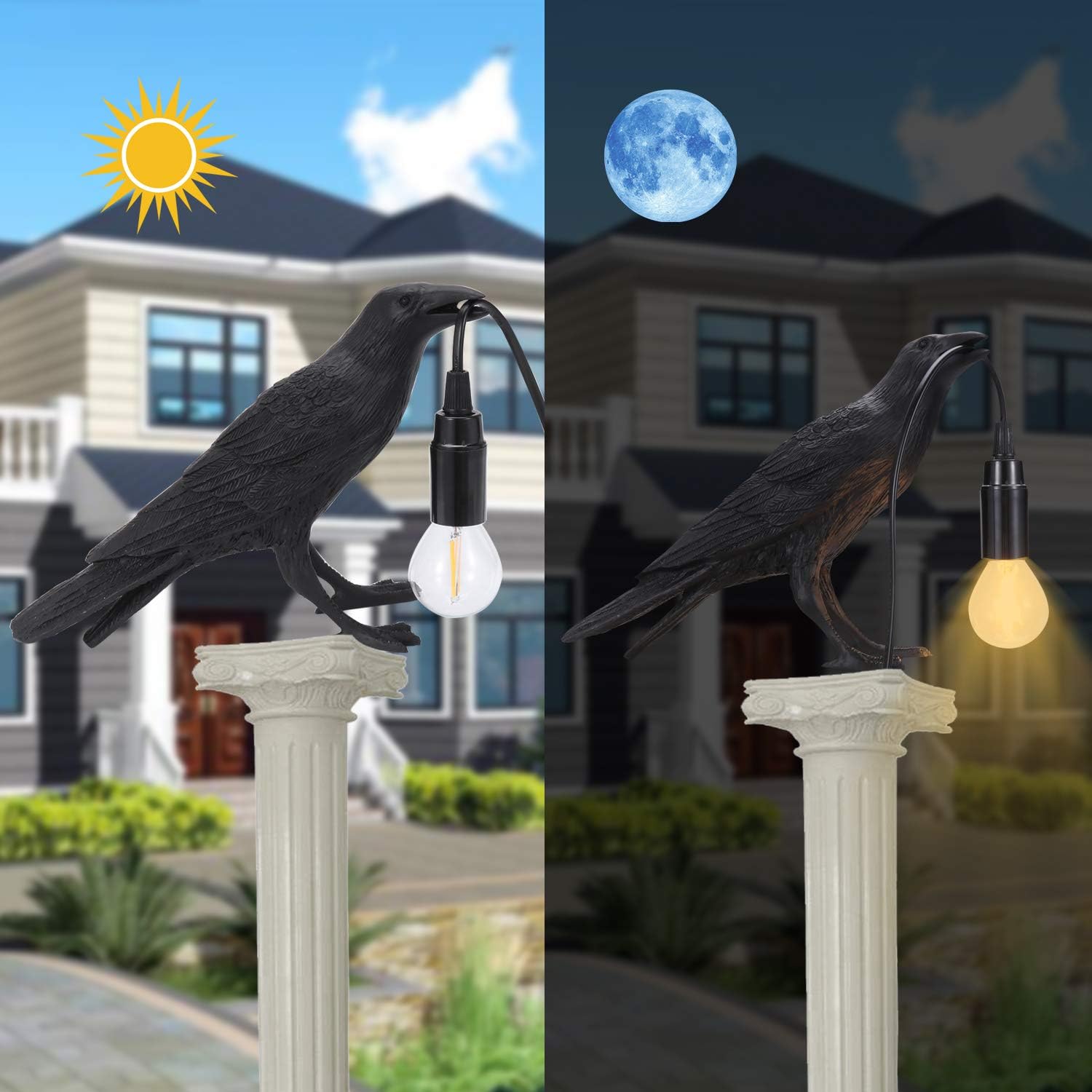 EBBCOWRY Resin Bird Design Table Lamps Creative Night Light with Plug-in Cord Living Room Bedside Lights Aisle Restaurant Home Decor (Black-C)
