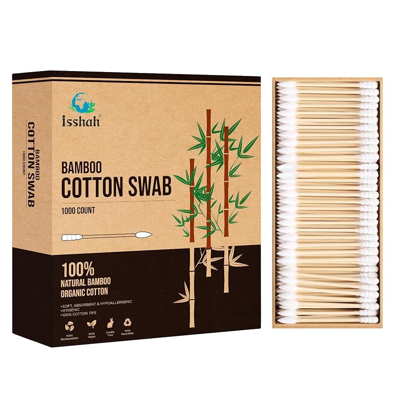 Hastes de algodão Isshah de bambu natural com pontas pontiagudas e espirais, pacote com 1000 unidades