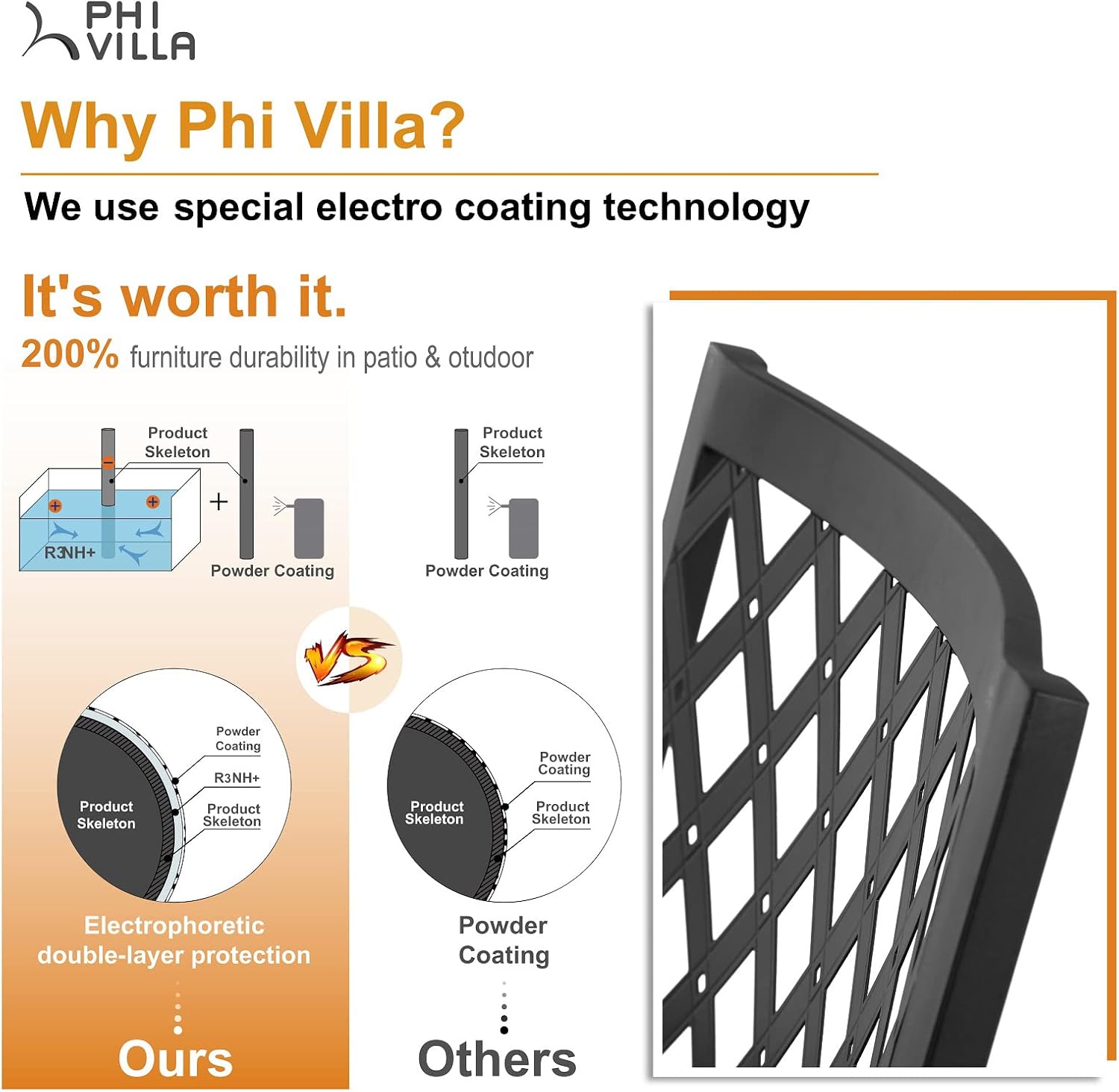 Image showing multiple PHI VILLA chairs stacked neatly to save space.