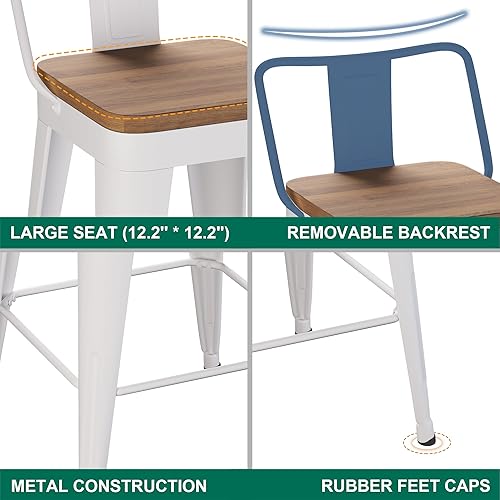 Miniatura 7 de Taburetes de bar de metal WENTMENT Juego de 4 Taburetes de altura de mostrador Taburetes de bar con respaldo removible Taburetes de bar de cocina de