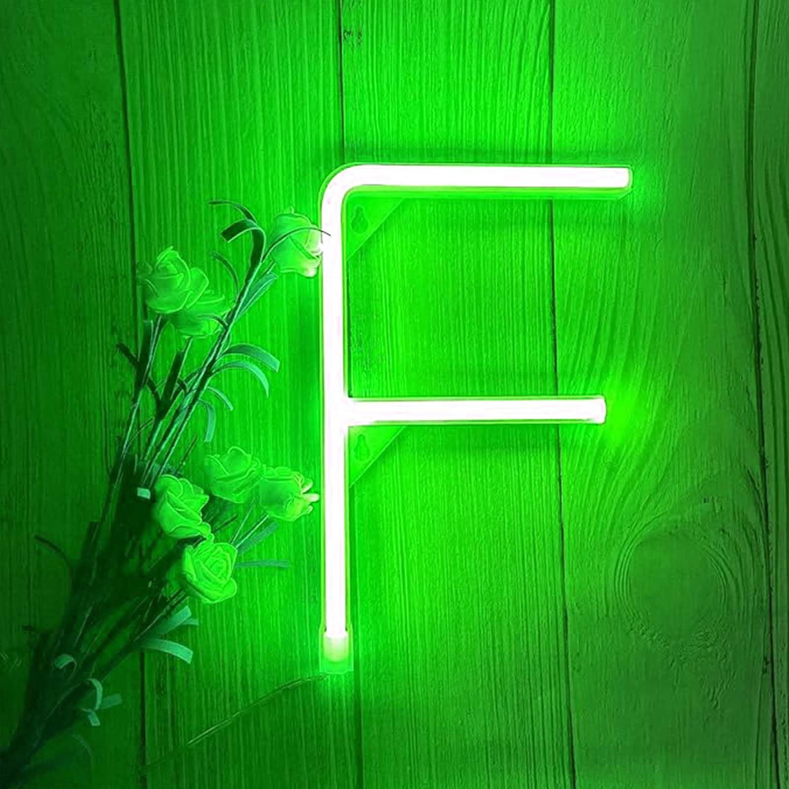 USB Rechargeable Neon Light for Indoor & Outdoor - Water-Resistant Green Alphabet Sign for Garden Camping Festival Use(Letters F) — image 1