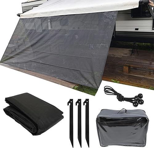 Toldo para autocaravana, pantalla frontal de 7 x 13 pies, 3 pulgadas, rejilla negra, bloqueo UV, repuesto para viajes al aire libre y camping