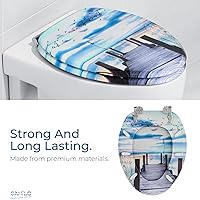 Vista 6 de SANILO Asiento de inodoro de madera con cierre suave [alargado] – Asiento de madera moldeada decorativo, silencioso y de cierre lento – Con fuertes