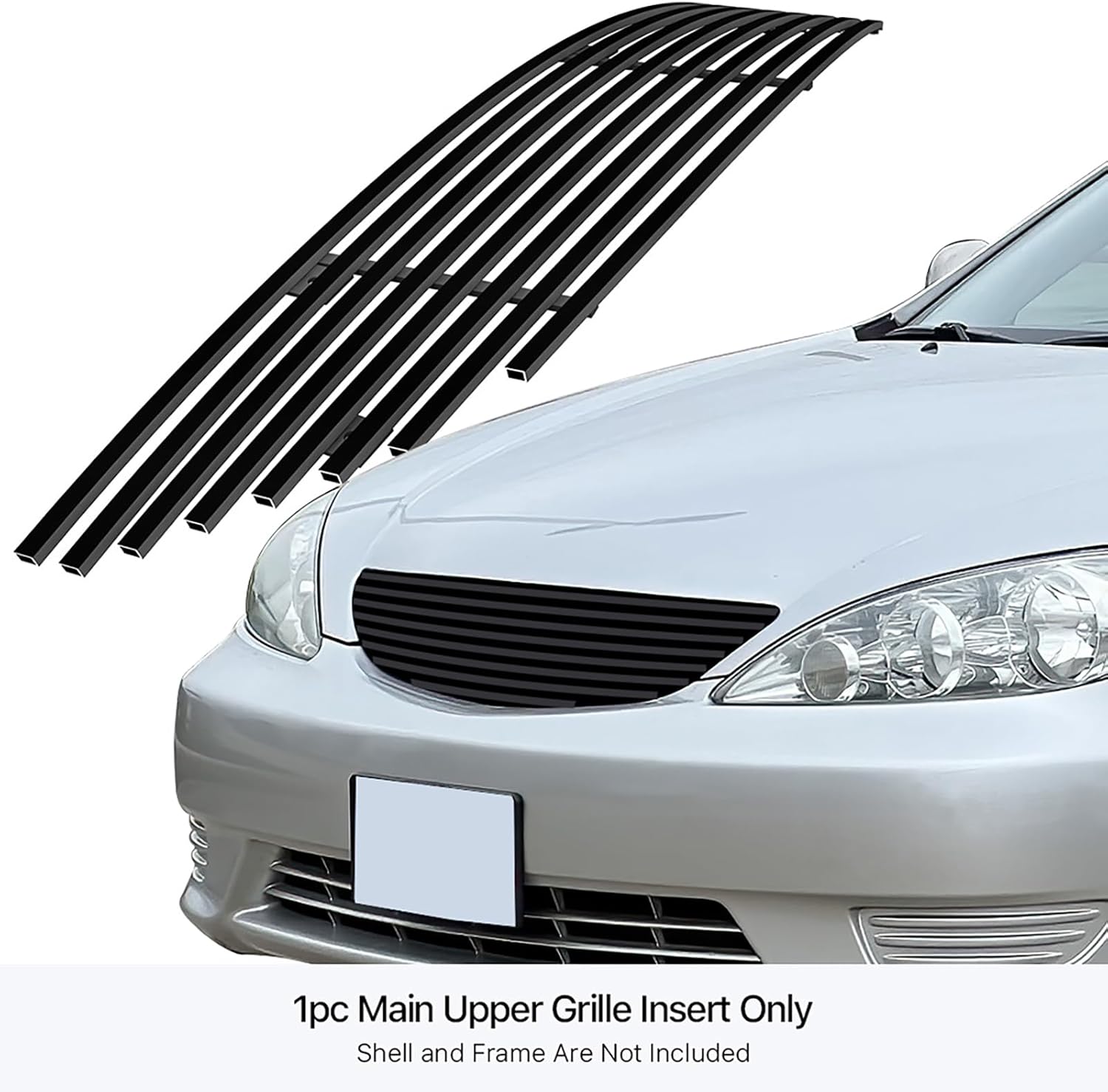 APS Compatible with Toyota Camry 2002-2006 Main Upper Stainless Steel SS Black Billet Front Grill Grille Insert S18-H08358T