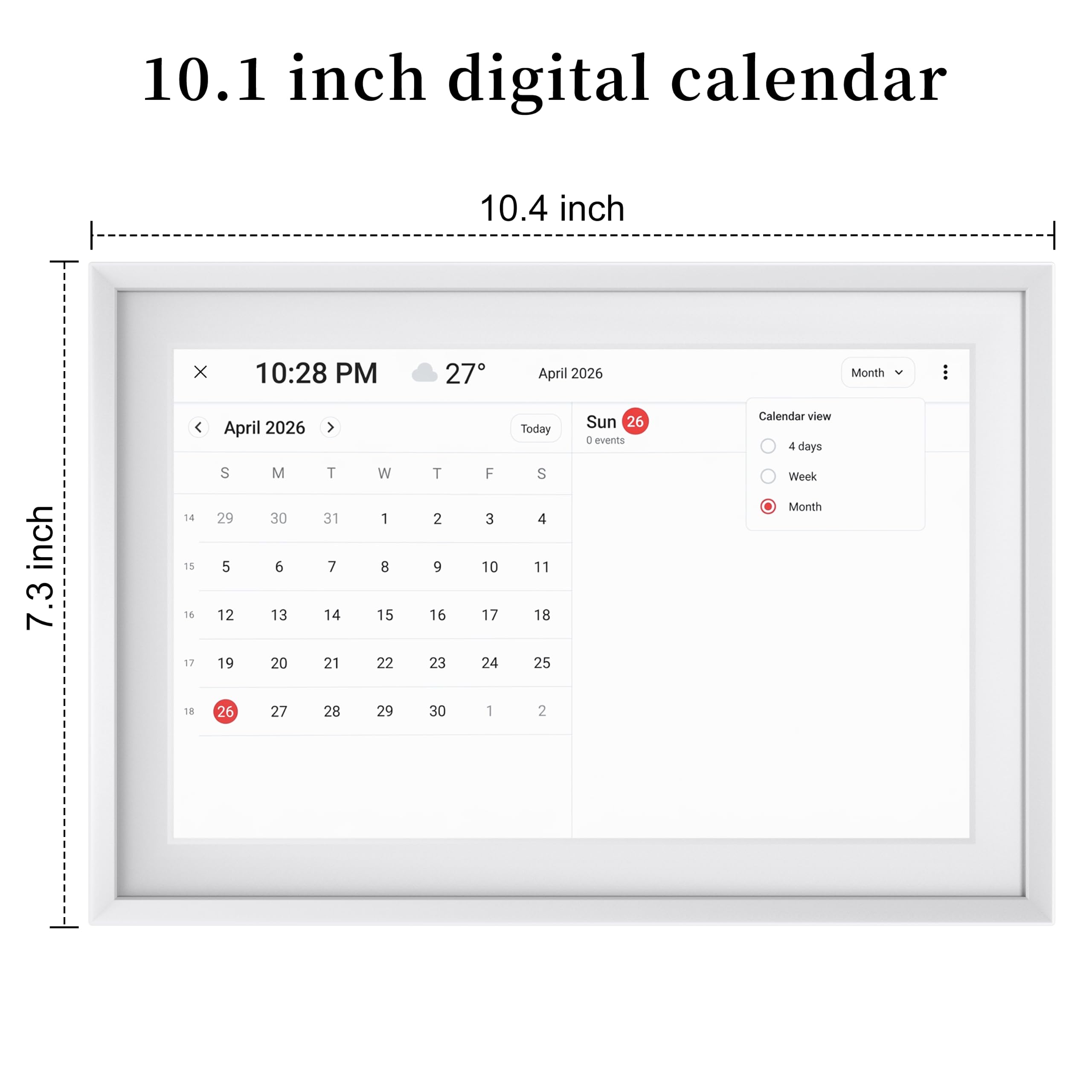 Digitaler Kalender, 10,1-Zoll-HD-Touchscreen, automatische Drehung, Schlafmodus, Familienplaner, Speiseplaner, Aufgabenliste, to-do-Liste