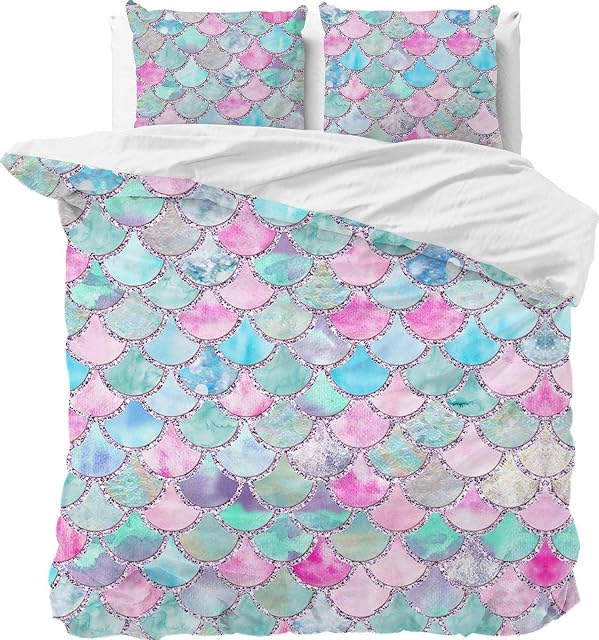 MUSOLEI Mermaid Double Bedding Set Girls,3D Bule Quilt Duvet Cover Sets Double with Pillow Case,Pink Bed Cover Soft,Lovely Green Duvet Set,Zipper(Mermaid,Double)