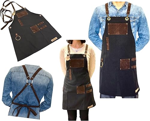 Work Duty - Delantal ajustable de lona negra, repelente al agua y resistente a las manchas, con bolsillos para herramientas de gamuza, para hombres,