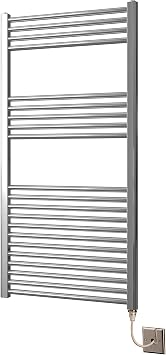 Chrome Electric Heated Towel Rail Straight 600mm W x 1200mm H | Flat, Bathroom Radiator, Towel Warmer