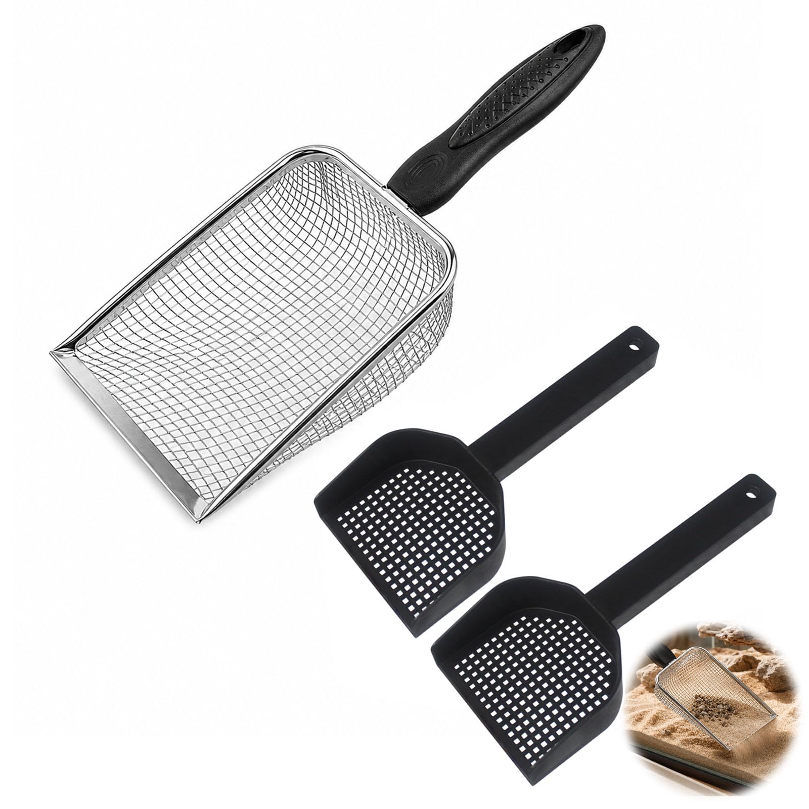 Kdkoeo 3 PCS Litter Scoop Reptile, Stainless Steel Hamster Sand Bath Scoop