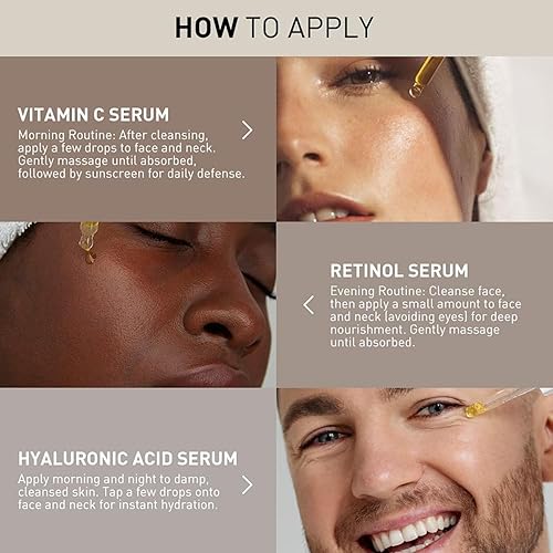 Miniatura 4 de Wumal Juego de 3 sueros  Suero de vitamina C, suero de retinol y suero de ácido hialurónico  Reafirmante, iluminador e hidratante  Restablece tu