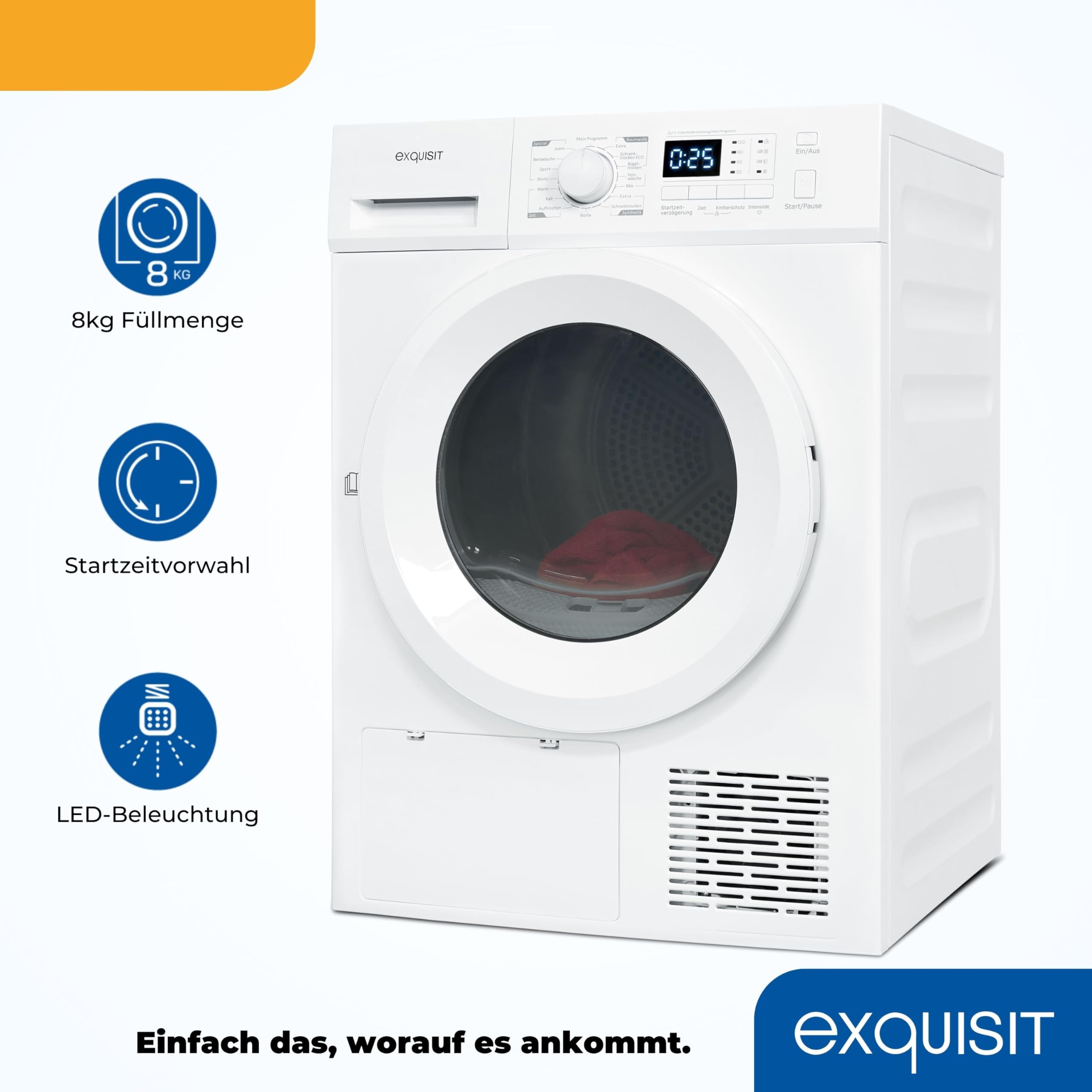 Exquisit Sèche-linge à pompe à chaleur TWP803-030 blanc | 8 kg | A++ | 16 programmes | Protection anti-plis | Départ différé