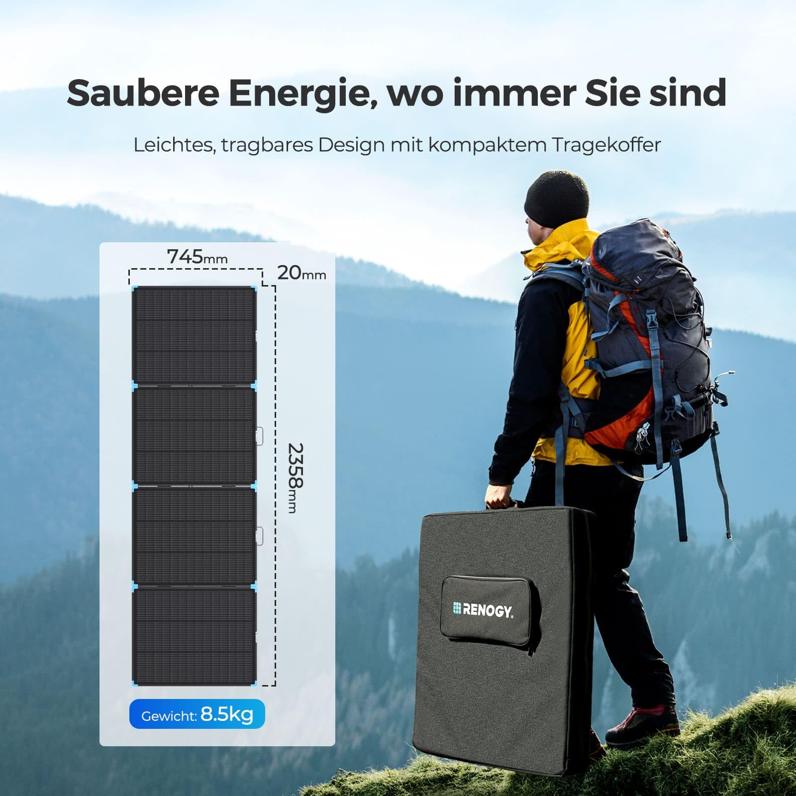 Renogy Panel solar plegable 300W, células tipo N, módulo solar portátil plegable, panel solar impermeable IP67 para estación de energía de camping, vehículo recreativo, marina, tejado, jardín, balcón