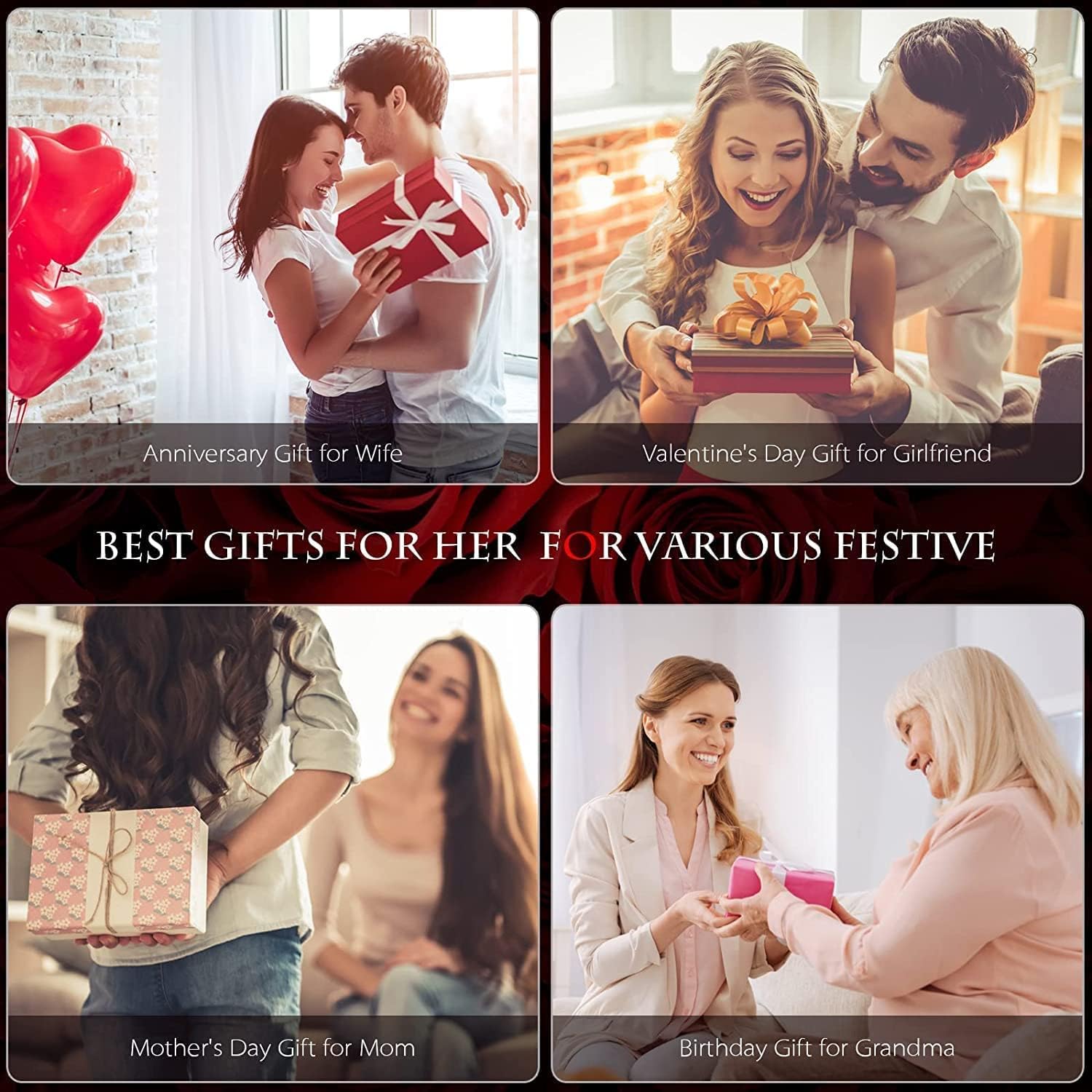 EIGHTOWN Roses Bouquet Fake Artificial Flower - Preserved Red Flowers with Love Necklace for Her - Unique Gifts Valentine's Day, Mother's Day, Thanksgiving, Birthday, Anniversary - Image 6