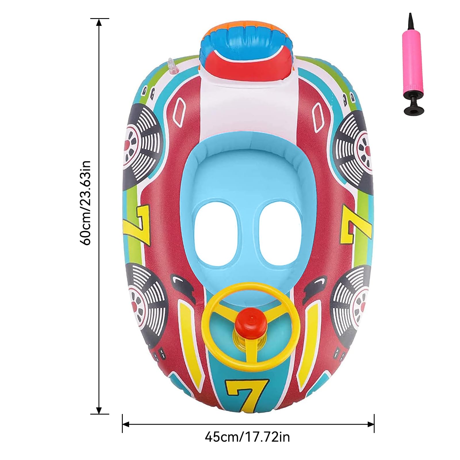 Bouée Flottante Enfant Forme Voiture – Gonflable – Avec Canopée UV Et Ceinture De Sécurité – Pour Piscine, Lac, Plage – Jeu Et Flottaison
