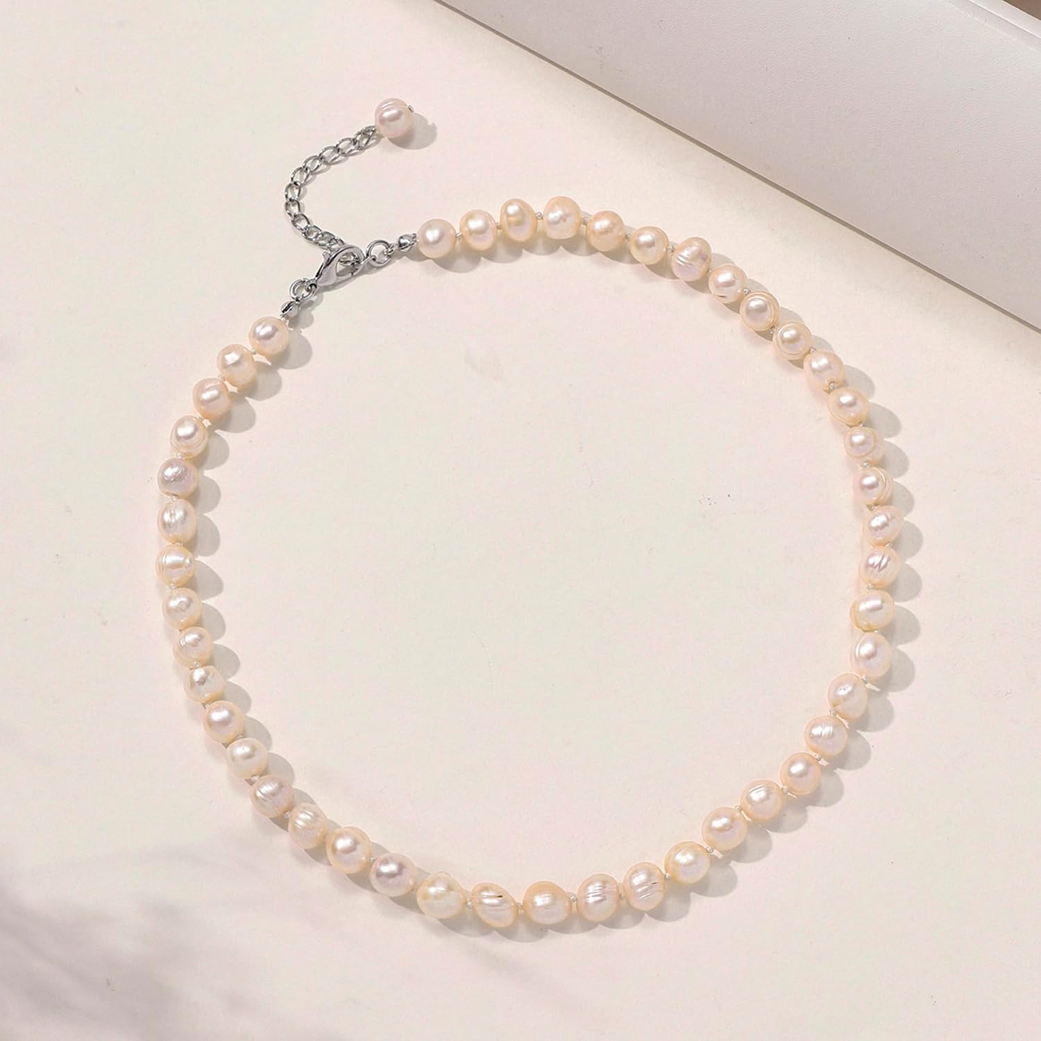 QIDIAN Freshwater Pearl pink pearl necklace, 7MM pearls, suitable for daily wear wedding party fashion accessories