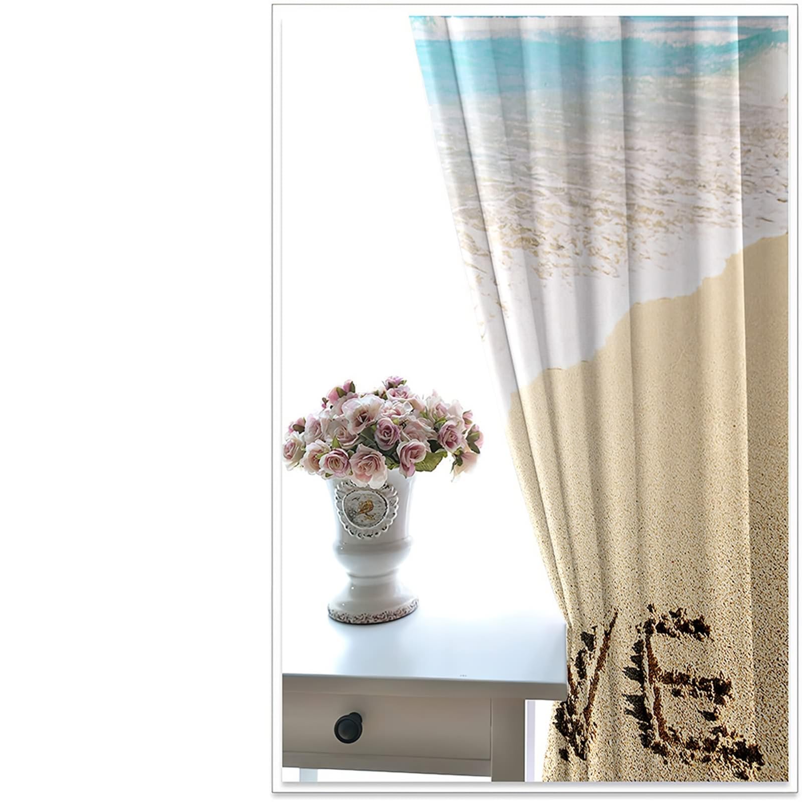 Rideaux Occultants 2 Panneaux, Rideau Interieur Thermique à Oeillets Paysage de Plage Love Rideaux pour Decoration Chambre Salon Intérieurs, 132x214 CM(LxH), Beige Bleu Vert