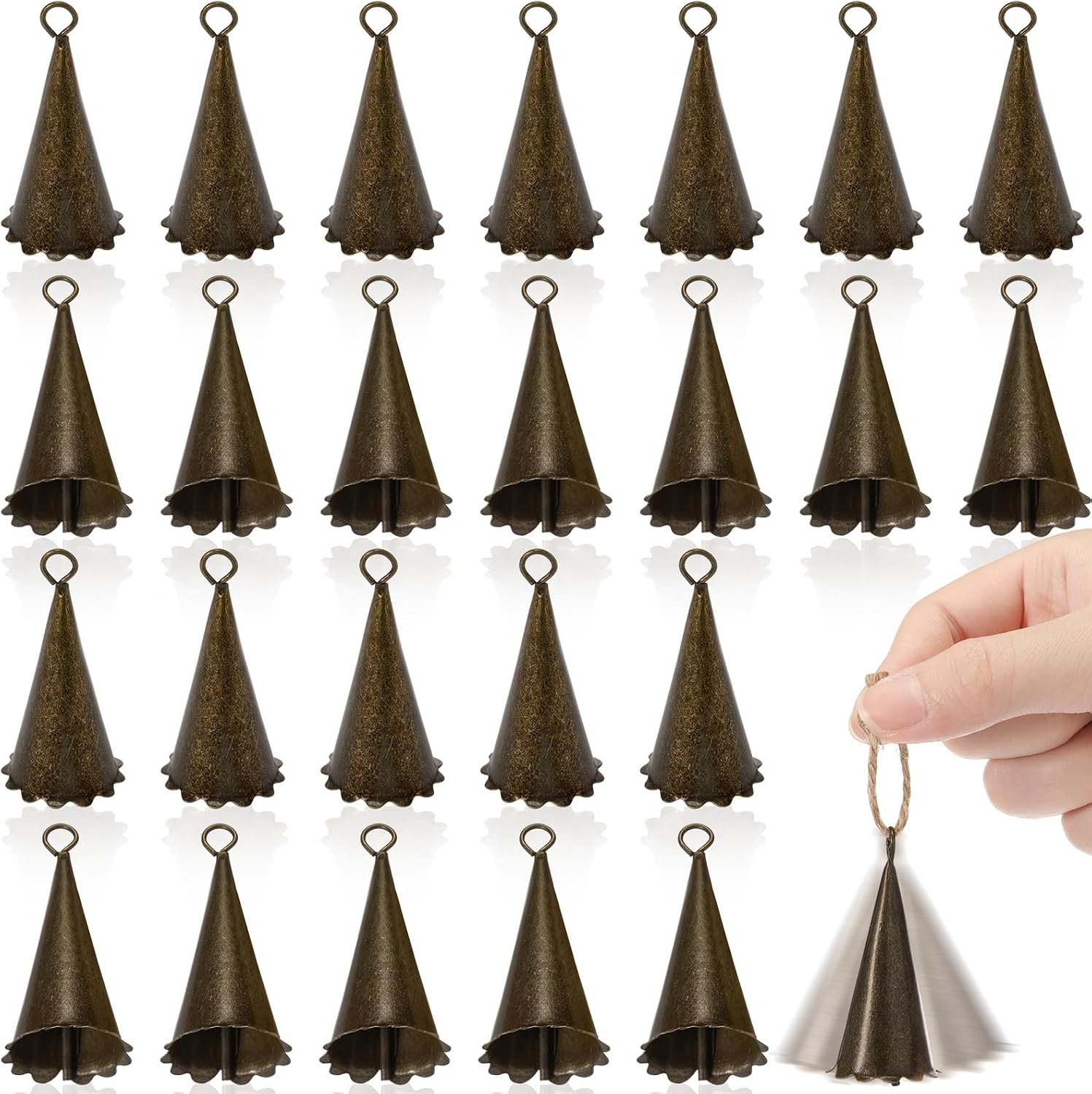 Marsui 20 Pcs Witch Bells for Craft Mini Bells with Floral Border, Bronze