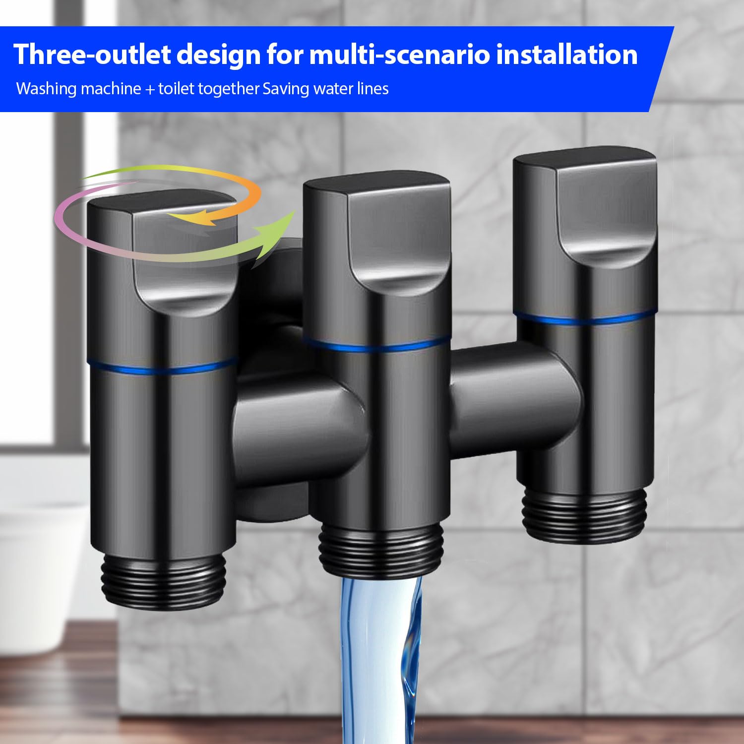 Deviatore Doccia 3 Vie In Rame - Grigio Scuro, Filettatura 1/2", Per Lavatrici, WC E Rubinetti - Foto 7