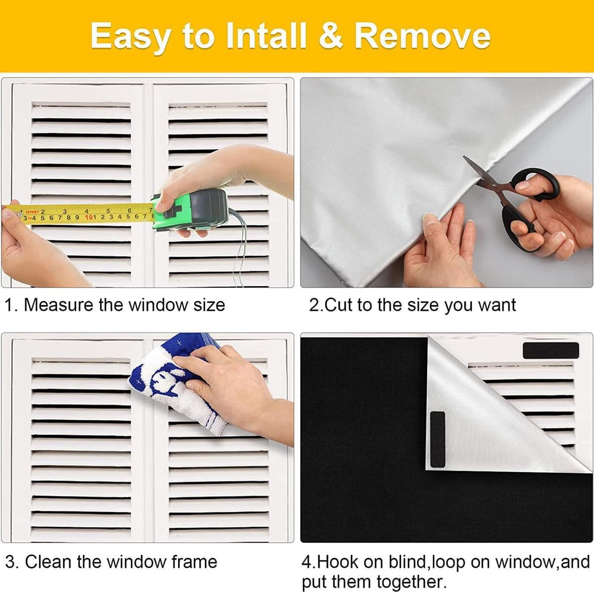 ThreeH Portable 100% Blackout Curtain Total Darkness Window Shade, Trimmable Fabric for Bedroom, Skylight, Car, Van