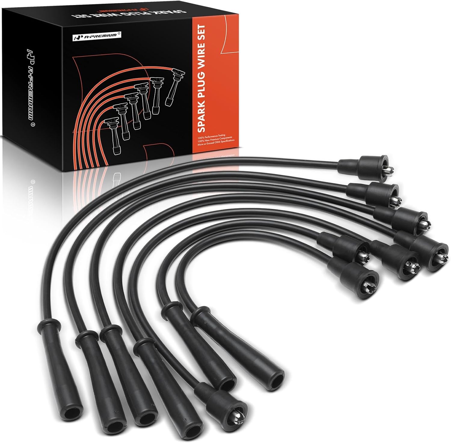 A-Premium 7PCS Spark Plug Wires Compatible with Jeep Gladiator, CJ5, CJ6, DJ5, FC150, Tornado, Wagoneer & AMC Marlin & Ford Econoline, Falcon & Austin Healey 3000 & International Harvester & Triumph