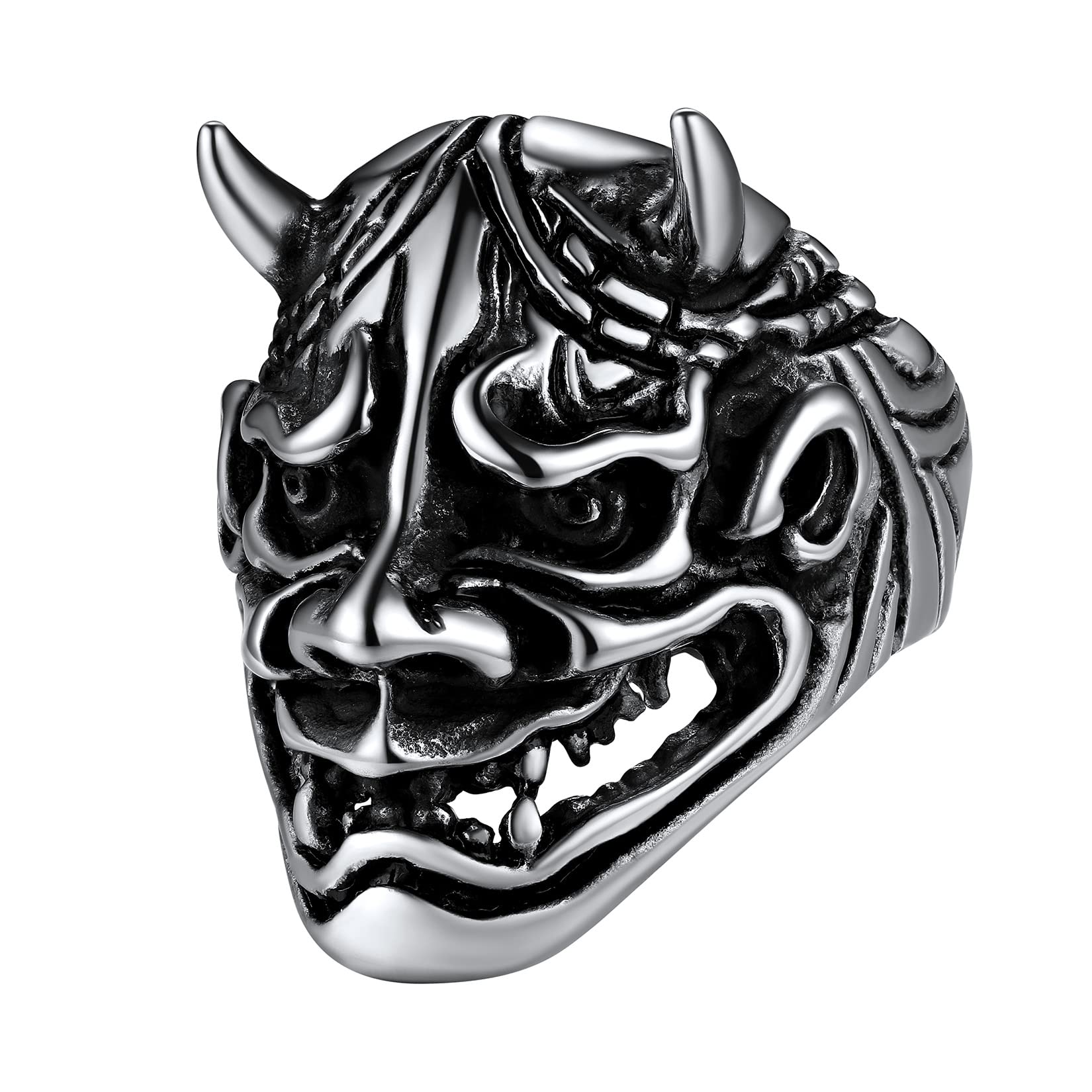 U7 Anillos Plateados de Diablos Acero Inoxidable 316L Talla 9 Joyería Gótica Punk para Halloween Anillos Cúbicos Cabezas Cráneos Esqueléticos Regalo Aniversario