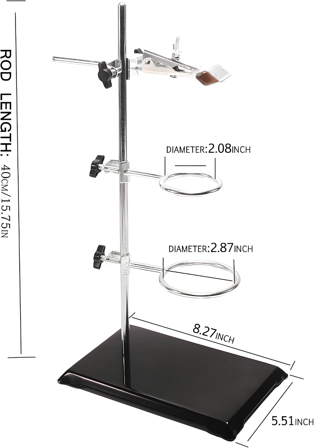 Laboratory Retort Support Stand for Titration Extraction,Laboratory Stand Set with a Burette Clamp and 2 Retort Rings,Used in Chemistry or Physics Lab