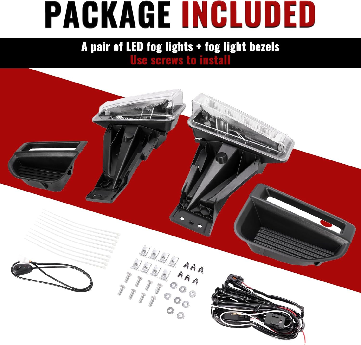 HECASA Pair LED Fog Light&Bezel Compatible with 2020-2022 Ford F-250 F-350 F-450 F-550 Super Duty Replacement for FO2592260 FO2593260 FO1038220 FO1039220 Fog Lamp Trim Cover Clear Lens LH&RH