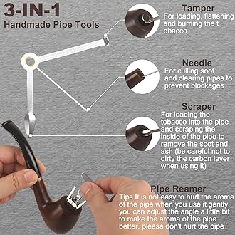 Ebony Tobacco Pipe Gift Set – Handmade Curved Wooden Pipe with Accessories & Cleaning Tools – Vintage Gentleman’s Pipe for Collectors, Display & Gift