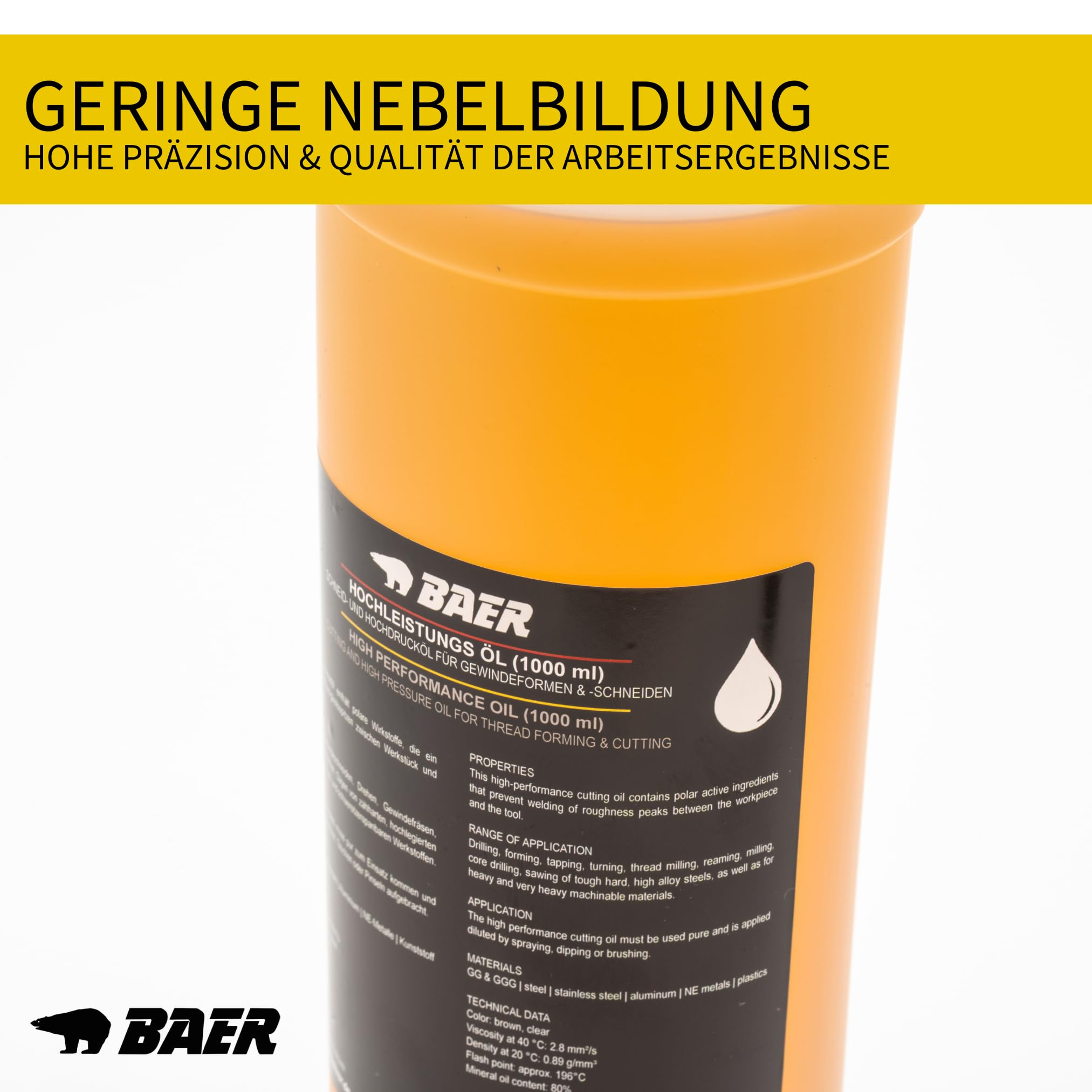 BAER Schneidöl 1000 ml – Hochleistungs Bohröl & Kühlschmierstoff für Gewindeschneider, Bohren, Fräsen & Gewindeformen – Schmiermittel für Metallbearbeitung & Profi-Einsatz