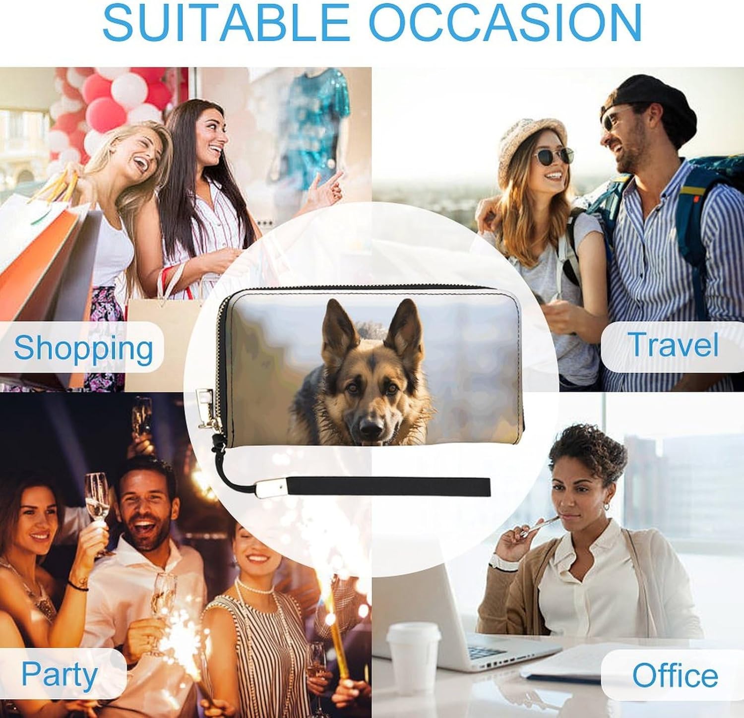 Pu Leather Wallet, Running German Shepherd Dog Print Women's Card Holder Wallet Large Capacity Wallet Long Wallet for Women Handheld Clutch Wallet