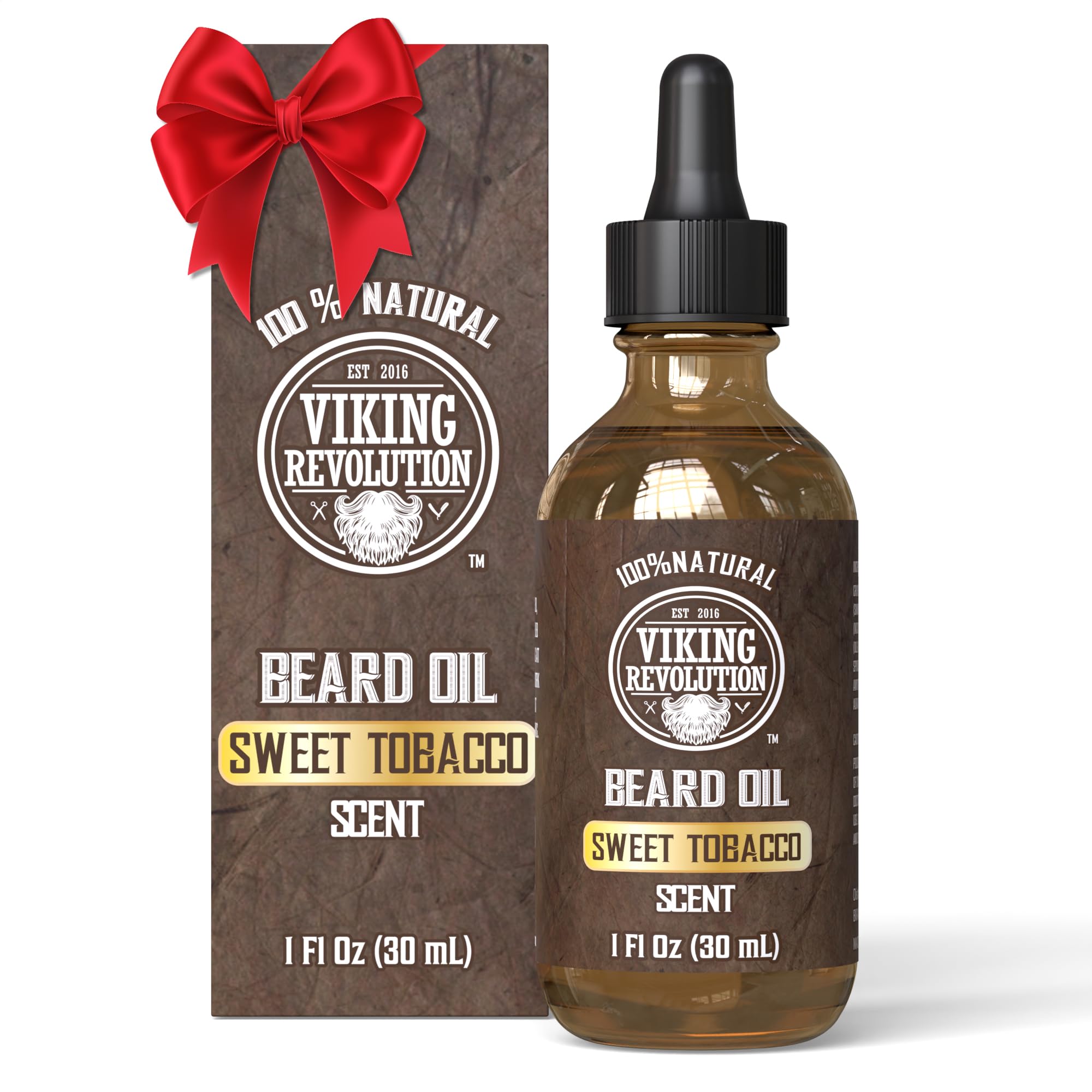 Viking Revolution Sweet Tobacco Beard Oil for Men - Natural Mens Beard Oil with Argan Oil and Jojoba Oil - Beard Softener, Strengthens and Moisturizes - Beard Conditioner for Men (Sweet Tobacco,1Pack)