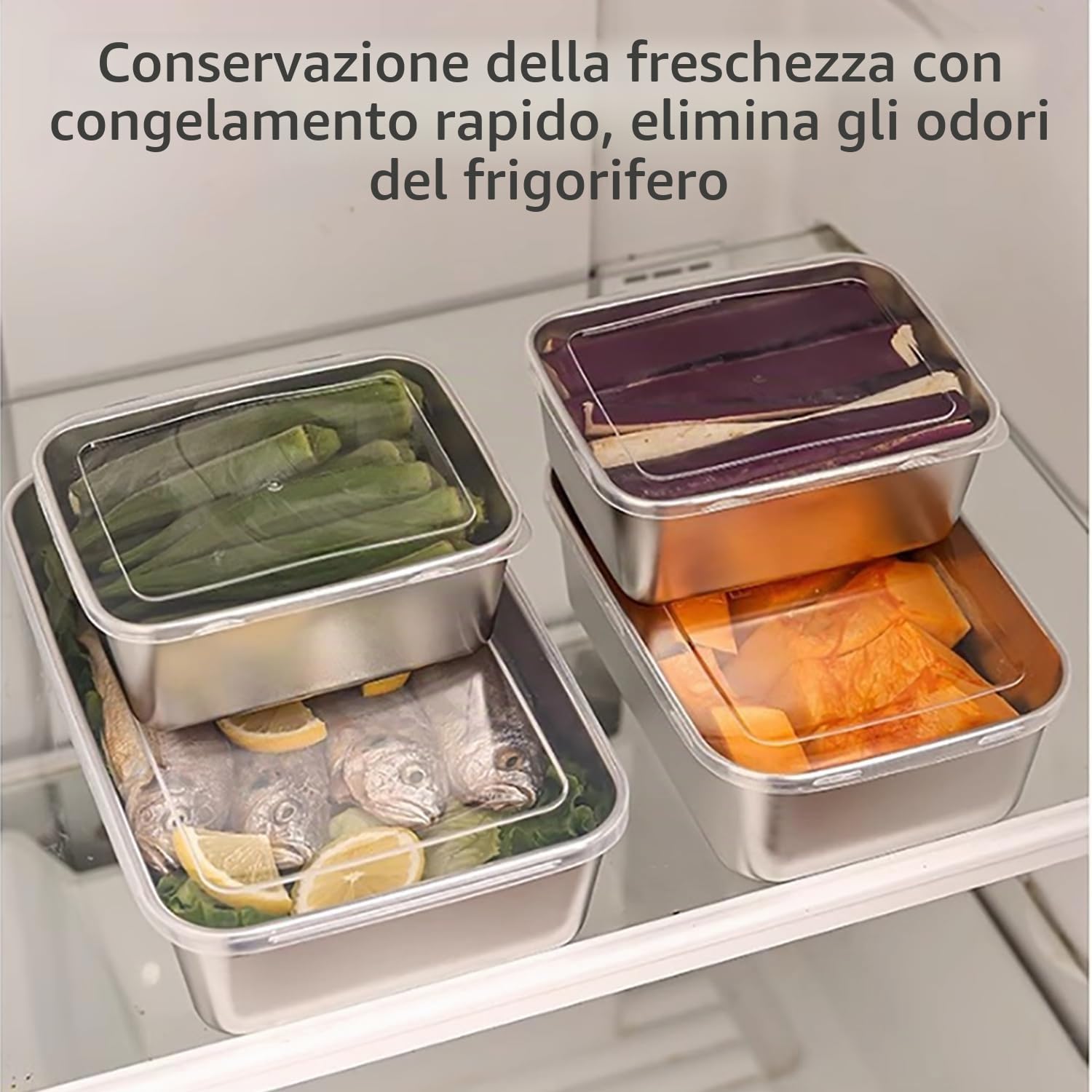 6 Contenitori Per Alimenti in Acciaio Inossidabile con Coperchio, Set Scatole Meal Prep Ermetiche e Impilabili, Ideali per Forno, Microonde e Congelatore, Conservazione Freschezza (13,5*10,5*5 cm)