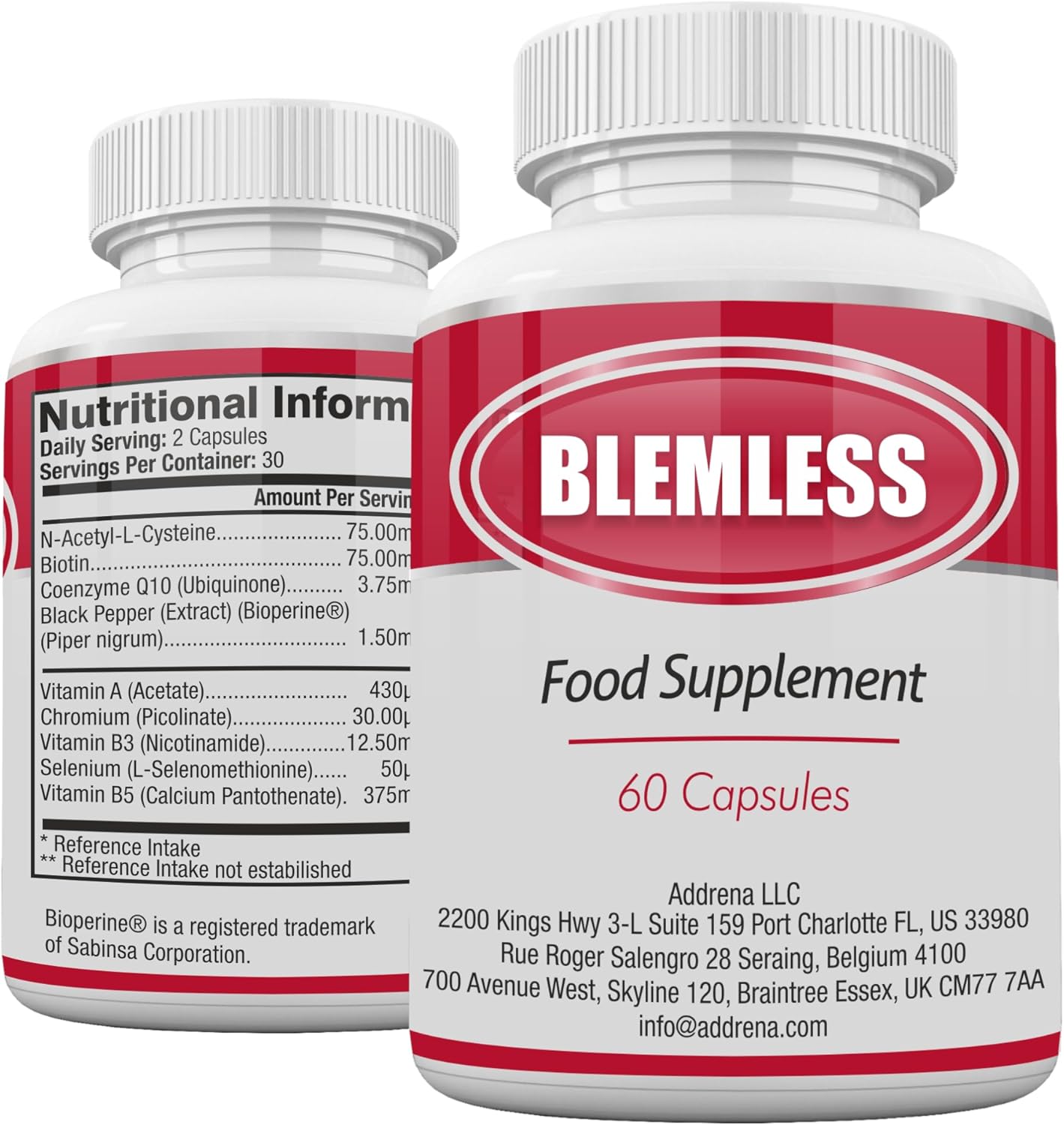 Blemless 30 Day- Clear Skin Supplement Pills Designed to Reduce Oily Breakouts from Spots & Blemishes with Vitamins A, B5, NAC, & Selenium for Women, Men, Teens, & Adults | 60 Natural Capsules