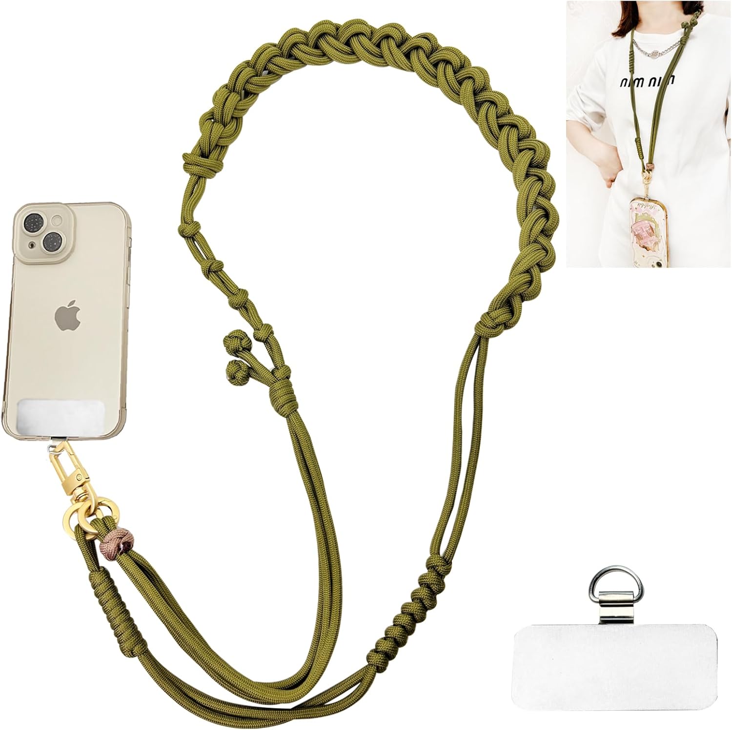 DAOSUN Phone Lanyard Cell Phone Strap Crossbody, Anti Theft Phone Cross Body Strap with Stainless Steel Phone Tether Tab Amy Green