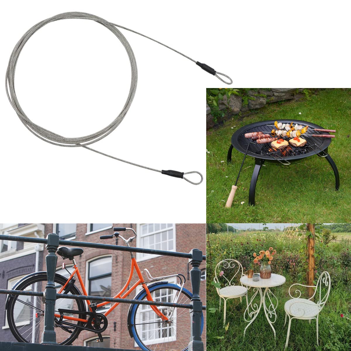 Lot De 4 Câbles Antivol Acier 3mm Avec Mousquetons - Sécurise Vélo, Meuble, Remorque, Portable