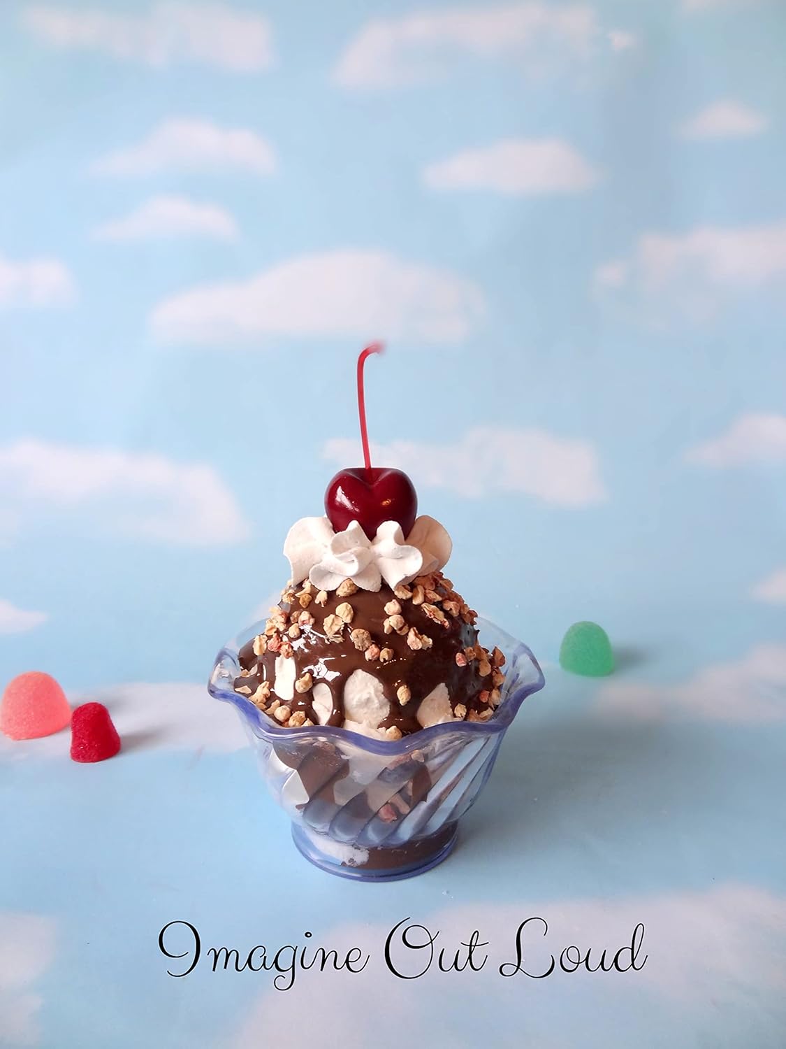Fake Ice Cream Sundae Vanilla Chocolate sauce Nuts Faux Food Prop SMALL